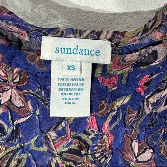 Sundance Indigo Blue Multi Paisley Diamond Smocked Peasant Top Sz XS Excellent! - Picture 3 of 9